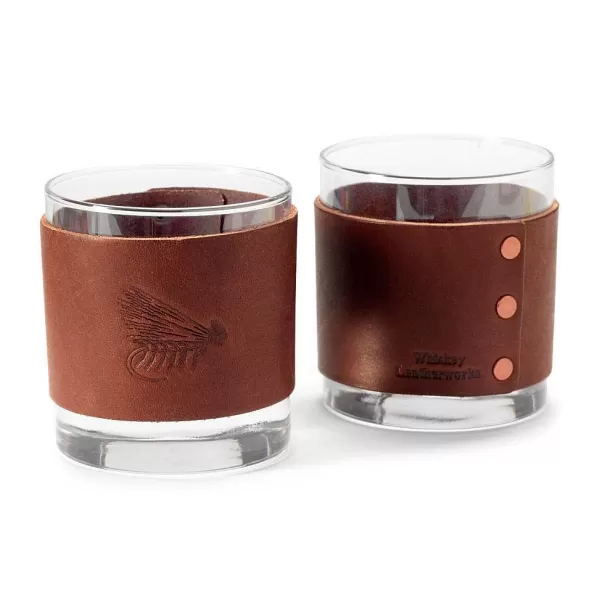 Orvis Leather-Wrapped Rocks Glasses | Home Decor